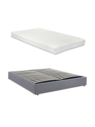 Тапицирано легло Нола с матрак 160х200 см лен сиво []