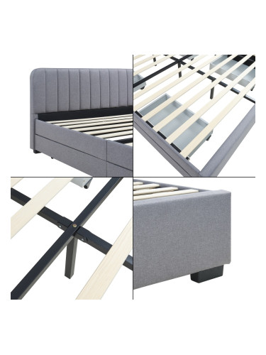 Тапицирано легло Nofrenna с матрак 160x200 см лен сиво []