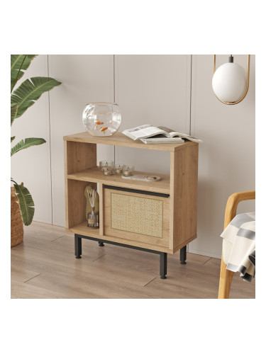 Помощна маса Kvænangen 60x60x26 см дъб/ратан вид []