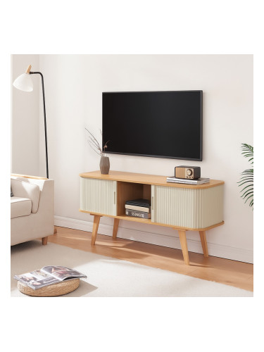 ТВ шкаф Tysvær 120x40x58 см бамбук/кремаво бял []