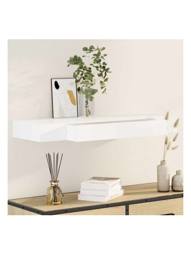 Стенен рафт с 1 чекмедже, МДФ, Бял