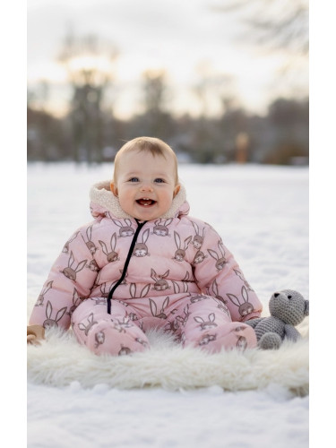 Бебешки зимен ескимос за момиче в розово със зайчета