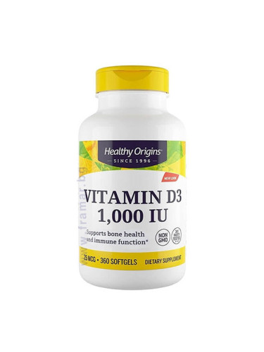 ВИТАМИН D3 капсули 1000 IU * 360 HEALTHY ORIGINS