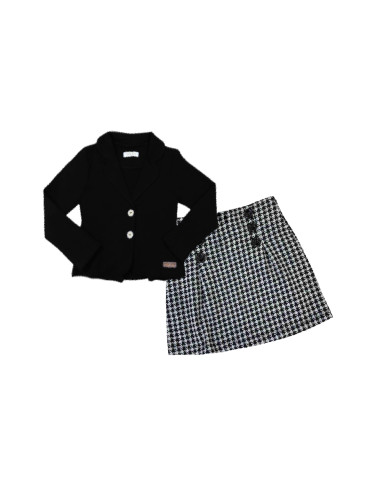 Комплект за момиче от пола пепит и сако в черно