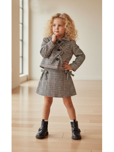 Комплект за момиче от 2 части-сако пепит и пола пепит с ефектни пандел