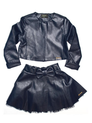 Комплект от детска кожена пола в тъмносиньо и кожено яке