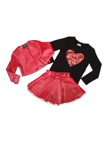 Комплект от 3 части-детска кожена пола в червено, блузка в черно и ко