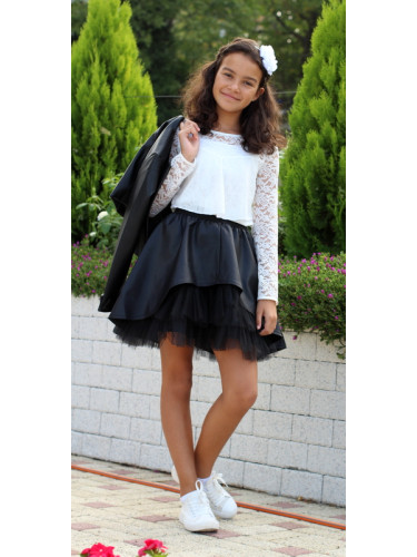 Комплект Дари от 3 части- детска кожена пола в чернo, късо кожено яке 