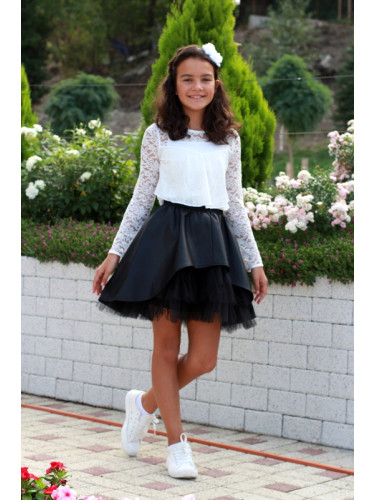 Комплект Дари от 2 части-детска кожена пола в чернo и блуза/риза Чери 