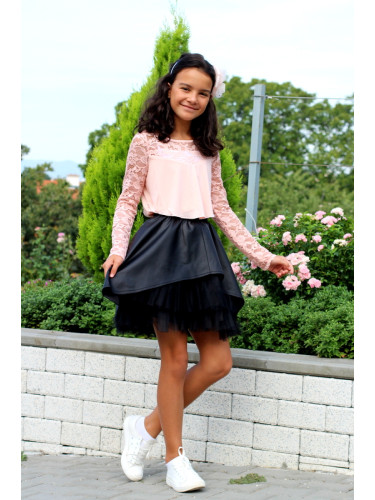 Детски комплект дари от 2 части-кожена пола в чернo и блуза/риза Чери 