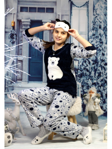 Детска мекичка пижама в тъмносиньо и сиво с мече