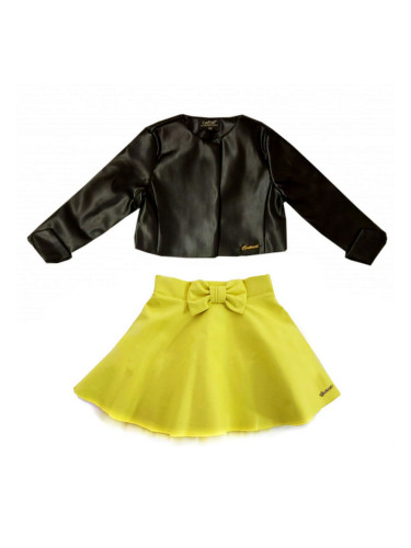 Комплект от кожена пола в жълто и кожено яке в черно за момиче