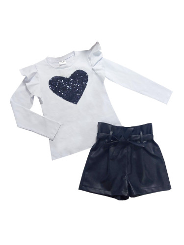 Комплект Contrast от детска блузка в бяло и кожени панталони в тъмноси