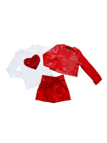 Комплект Дивна от 3 части- къси кожени панталони, блузка в бяло и кож