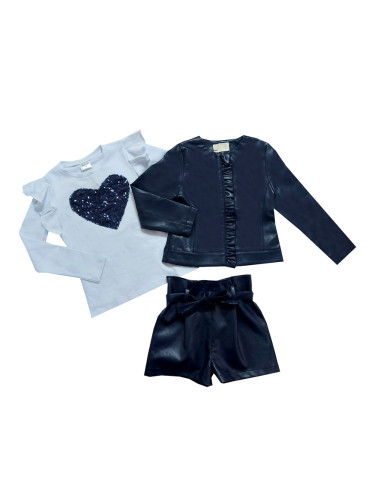 Комплект от 3 части- къси кожени панталони, блузка и кожено яке с цип 