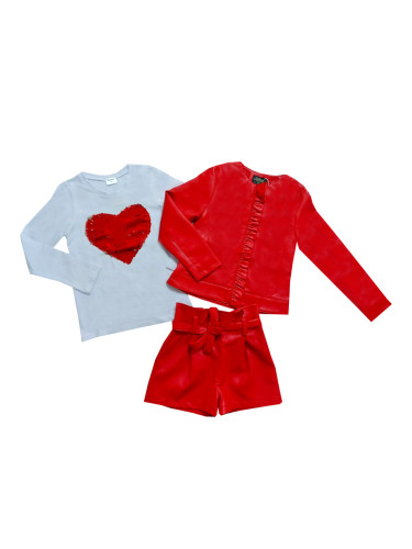 Комплект от 3 части- къси кожени панталони, блуза и кожено яке с цип в