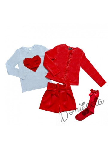 Комплект от 4 части- къси кожени панталони, блуза,3/4 чорапи и кожено 