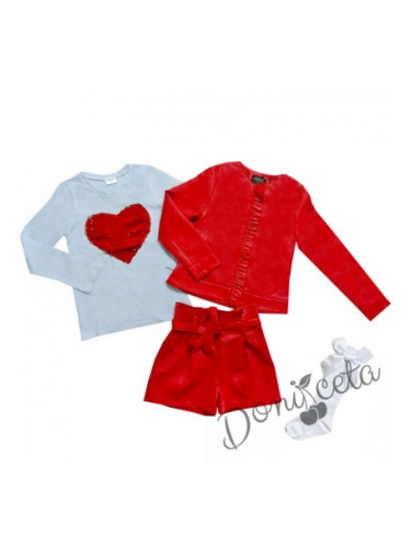 Комплект Дивна от 4 части- къси кожени панталони, блуза,3/4 чорапи и к