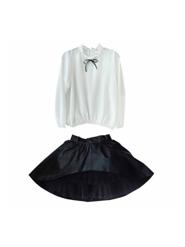 Комплект от риза в бяло на Contrast и изрязана кожена пола в черно