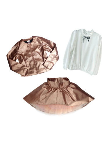 Комплект от 3 части риза в бяло на Contrast, изрязана кожена пола в зл