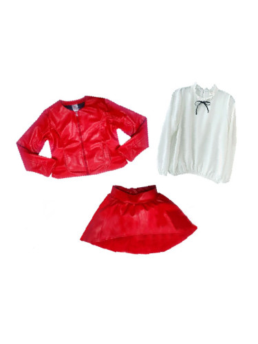 Комплект от 3 части риза в бяло на Contrast, изрязана кожена пола в че