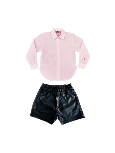 Комплект за момиче от кожени къси панталони в черно на Viki Craze риза