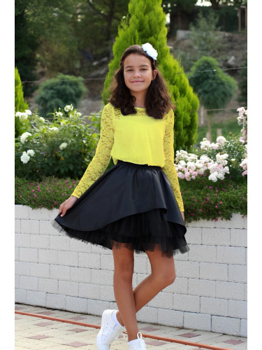 Комплект Дари от 2 части-детска кожена пола в чернo и блуза/риза Чери 