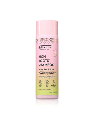 delhicious RICH ROOTS Strengthen & Moisturise Shampoo подсилващ шампоан с хидратиращ ефект 250 мл.
