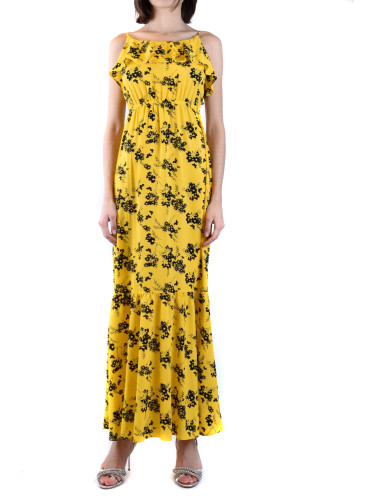 Жълта макси рокля с флорален мотив