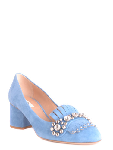 Сини велурени обувки с декорации