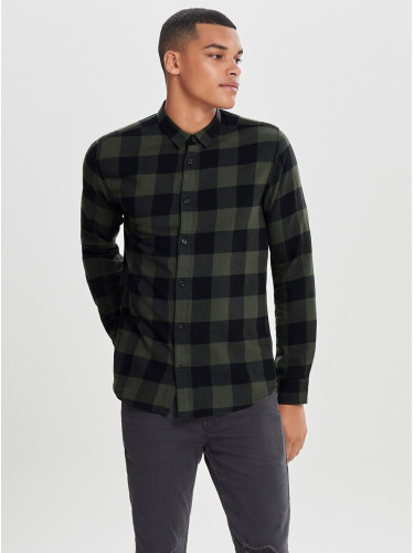 Black-green plaid slim long sleeve shirt ONLY & SONS Gudmund