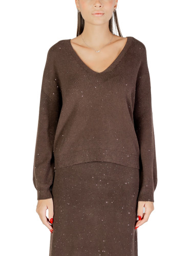 Кафяв пуловер с V-образно деколте Liu Jo