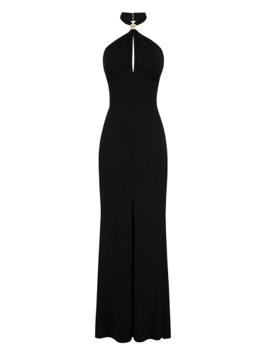 Черна коктейлна рокля с поло деколте