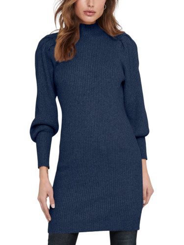 Синя рокля с поло яка