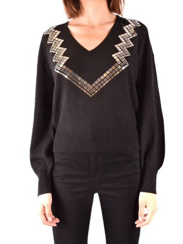 Черен пуловер с V-образно деколте Pinko