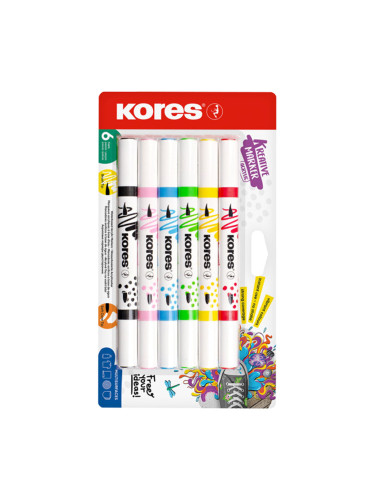 Акрилни маркери KORES два върха 6 цвята