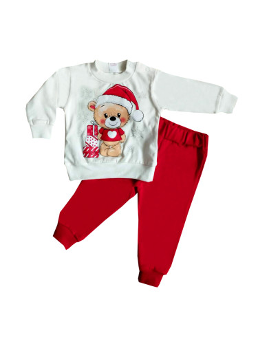 Бебешки коледен комплект от 2 части с мече