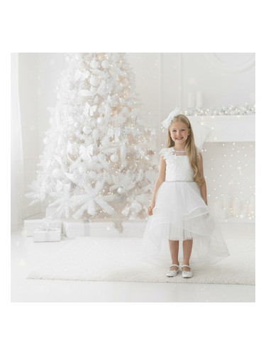 Официална детска рокля в бяло от дантела без ръкав със шлейф Шантал с 