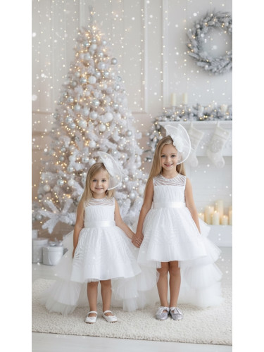 Официална детска рокля в бяло с шлейф на харбали Василиса с аксесоар з