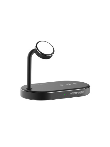 Безжично зарядно ProMate Wavepower, MFi Certified Multi-Device Wireless Charging Dock • 15W Qi Wireless Charging • 5W Apple Watch Charger • 24W SuperCharge Port•  3-in-1 Design  • FOD Protection , Черен