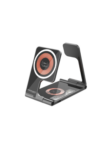 Зарядна станция ProMate AURAFOLD-TRIO 15W Magsafe, 3in1 - Черна