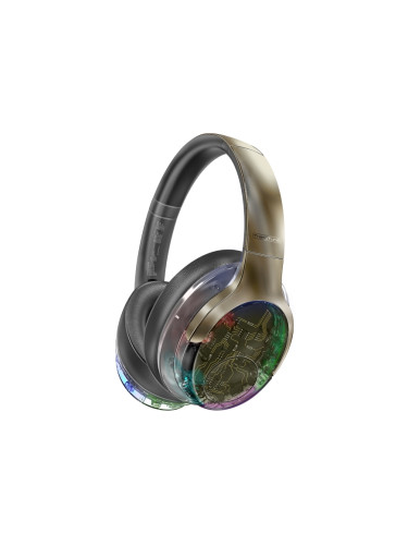 Bluetooth слушалки ProMate TRANSTUNE.GUNMETAL Transparent Wireless BT V5.3 ANC Headphones, Active Noise Cancellation, RGB lights, 40 hours playbac