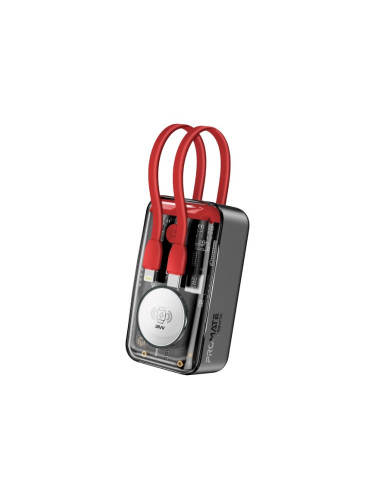 Външна батерия ProMate MAVRIX 10000mAh Transparent Power bank w/ built-in USB-C and Lightning Cable, USB-C 33W PD, 3W Apple