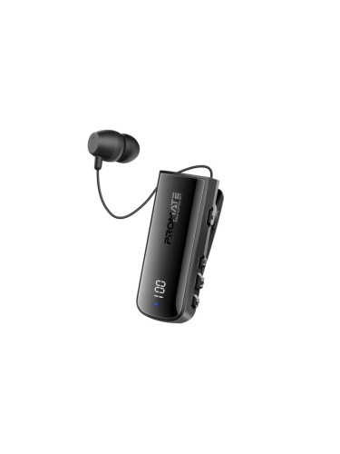 Bluetooth слушалка ProMate, MonoFlix-BT.Black Wireless BT v5.3 Mono Earphone w/ Retractable earphone cable, IPX7 Water Resistance, LED battery display, 20hrs playback - Черна
