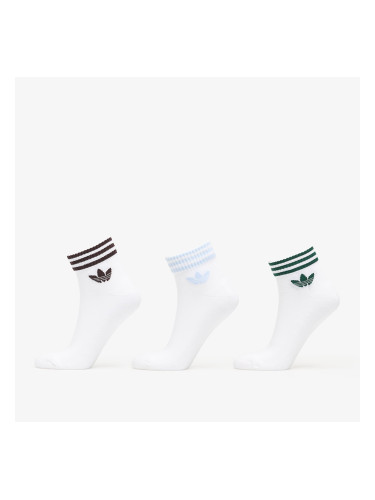 Чорапи adidas 3-Stripes Ankle Socks 3 Pairs White/ Aurora Coffee/ Crystal Sky- Collegiate Green L