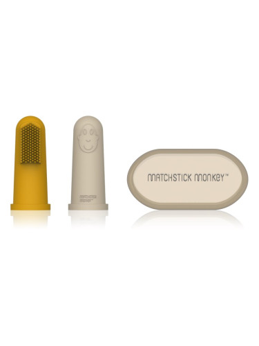 Matchstick Monkey Silicone Finger Toothbrush детска четка за зъби за върху пръст с калъфка Yellow/ Beige 2 бр.