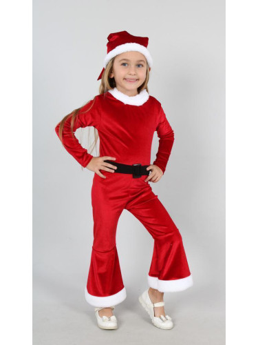 Коледен комплект за момиче в червено с панталони тип чарлстон и аксесо