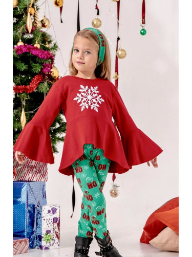 Коледен комплект от туника, клин в зелено и лента за коса