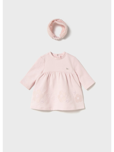Бебешка зимна рокля в розов цвят с лента за глава от плетиво Mayoral