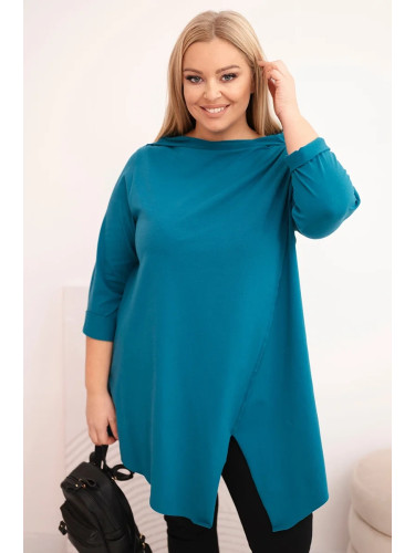 Kesi Women's cotton Plus Size asymmetric blouse with rolled sleeves teal